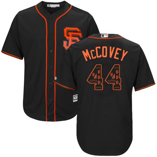 Giants #44 Willie McCovey Black Team Logo Fashion Stitched MLB Jersey - Click Image to Close